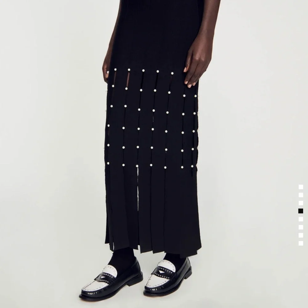 NWT Sandro Gildana Faux Pearl Fringe Cutout Knit Maxi Dress—No Flaws - Picture 6 of 9